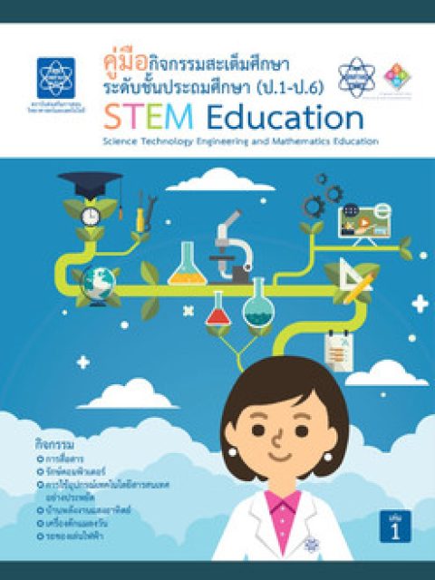 ปกหนังสือ คู่มือกิจกรรมสะเต็มศึกษา ระดับชั้นประถมศึกษา (ป.1-ป.6) เล่ม 1